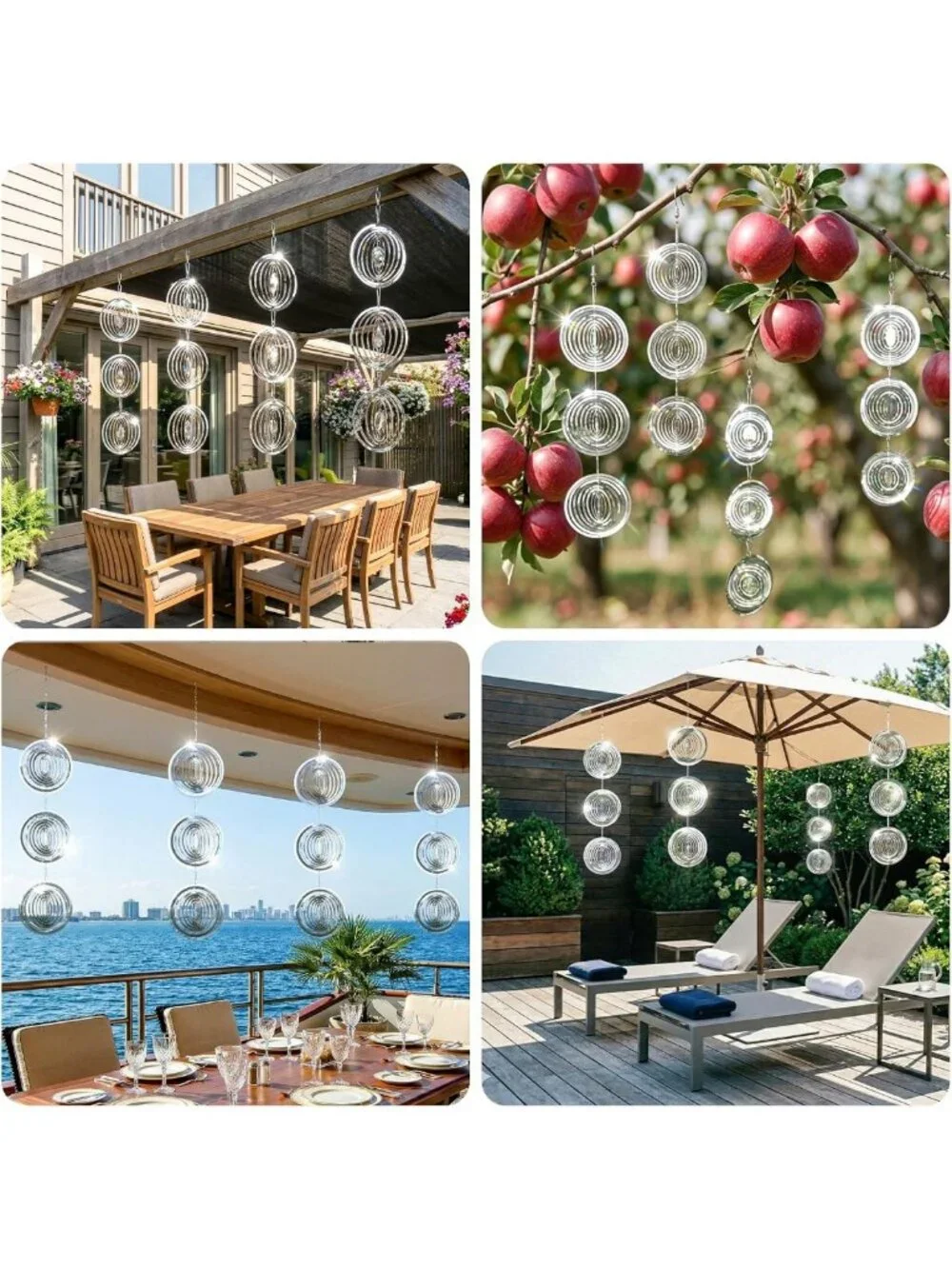 12 Pack 3D Stainless Steel Wind Spinners - Outdoor Bird Deterrents & Garden
